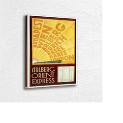 arlberg orient express vintage travel canvas photo prints, budapest-wien-zrich-basel-paris, wall art decor canvas, gift