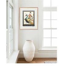 Geisha in Boat, Japanese Painting Framed Minimal Poster, Japan Wall Decor, Hungary Stamp, Philately, Gift ideas