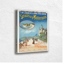 services de la mditerrane vintage travel canvas photo prints, hiver 1900-1901, wall art decor canvas, gift ideas, home d