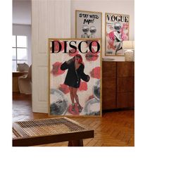 disco drinks magazine poster, retro bar cart wall art, magazine cover print, party poster, disco ball print, bar cart de
