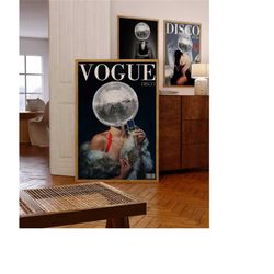 Disco Vogue Magazine Poster, Retro Bar Cart Wall Art, 70s Wall Art, Magazine Cover Print, Party Poster, Disco Ball Print