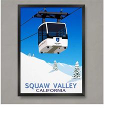 Squaw Valley Ski Resort Funteil Gondola Poster, Ski Resort Poster, Ski Print , Snowboard Poster,  Ski Gifts, Ski Poster