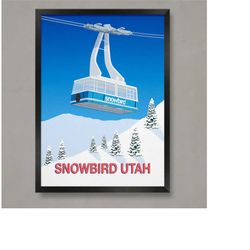 Snowbird Ski Resort Blue Cable Car Poster, Ski Resort Poster, Ski Print , Snowboard Poster,  Ski Gifts, Ski Poster