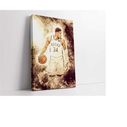 Giannis Antetokounmpo Poster, Greek Freak print, NBA Milwaukee Bucks Canvas Wall Art, Basketball poster