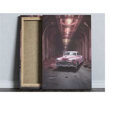 pink car vintage car poster, automotive wall art, car guy gifts, mechanic gifts, trendy poster, car canvas