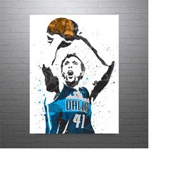 Dirk Nowitzki City Blue Dallas Mavericks Basketball Art Poster-Free US Shipping