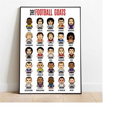 the football goats minimalist poster, cartoon football players wall art, football masters poster...