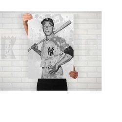 mickey mantle new york yankees poster/canvas print, b&w sports art, office, man cave, bedroom wall decor, sports bar art