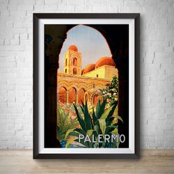 Palermo Sicily Vintage Travel Poster 1920 Vintage Advertisement Hand Drawn Poster Wall Art Italy Travel Home Decor Home