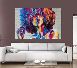 African American Art,Afro Woman Canvas Wall Art Print,Female Wall Art,Pop Art,Extra Large Wall Art,Modern Home Wall Deco