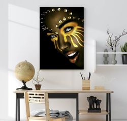 African Woman Shiny Gold Bracelet ,African Woman Canvas ,  African American Art ,African Wall Decor ,African Woman Gold