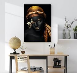 African Woman Shiny Gold Bracelet ,African Woman Canvas ,  African American Art ,African Wall Decor ,African Woman Gold