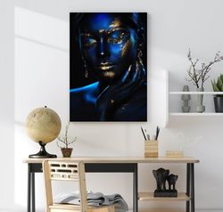 blue shining, african woman wall art, african woman canvas print,  african american decor ,african wall decor, black wom