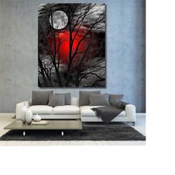 night moon and tree canvas wall art, moon