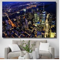 new york skyscrapers night seascape, canvas painting, new