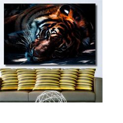 sun tiger photo canvas art, tiger-animal-wild canvas wall
