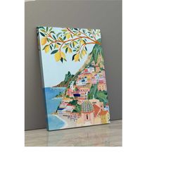 amalfi coast positano canvas art print, italy art