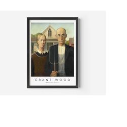 Grant Wood, American Gothic, Mid-Century Art Poster, Famous