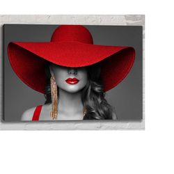 woman with red hat | abstract canvas |