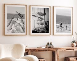 champagne fun - set of 3 black and white luxury fashion photography poster set, fashion posters, luxury car poster, wall