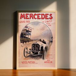Mercedes Benz Classic Race Car Retro Canvas Poster, Wall Art Decor, Home Decor, No Frame