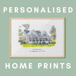 Your 'home' Personalised Watercolour Print, undefined Custom Home Print, undefined Personalised Print, undefined Home Gift, undefined Moving Home Gift