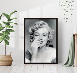 marilyn monroe smoking cigarette famous movie actress print black & white retro vintage fashion photography canvas frame