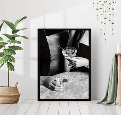 Martini Cocktail Drink Black and White Photography Vintage Luxury Canvas Framed Bar Pub Tavern Trendy Wall Art Decor Alc