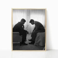 president john f. kennedy with his brother robert kennedy poster black and white vintage retro photography canvas framed