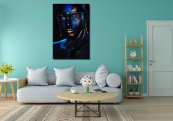 African Woman Ready To Hang Canvas,African Woman Wall Art,African Woman Canvas Print, African American Home Decor,Blue S