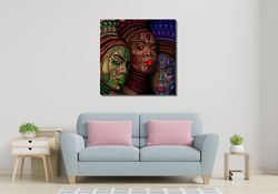 african women ready to hang canvas, african woman, colourful makeup woman print on canvas, african women in black,africa