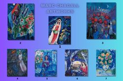 custom set of 3 marc chagall wall art,create your own canvas set,choose 3 of from chagall's 20 artworks,we will produce
