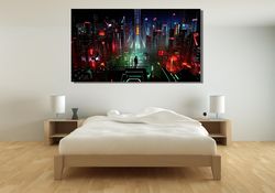 Cyberpunk City Ready To Hang Canvas,Neo Futuristic Wall Art,Rolled Canvas Print,Game Poster Gift,Cyberpunk City Neo Futu