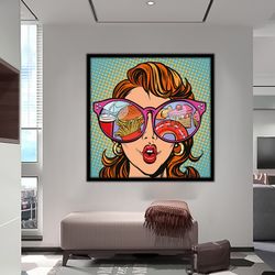 Framed Pop Art Wall Art, Comic Pop Art, Woman WOW, Canvas Print Decor, Woman Wall Art, Lip Wall Decor, POP ART Print.jpg