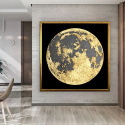 full moon canvas painting, abstract moon framed painting, golden moon canvas print, moon home decor, moon wall art.jpg