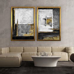 gold and grey abstract canvas, framed canvas painting, 2-piece abstract set, gold abstract canvas print.jpg