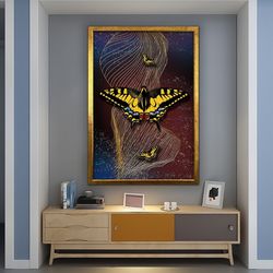 Gold butterfly canvas painting, butterfly home decor, golden flying butterfly art, ready to hang framed canvas print.jpg