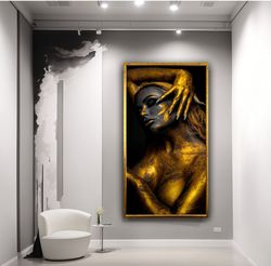 Gold nude woman canvas, nude woman canvas print, gold black nude woman wall decor, black nude woman art.jpg