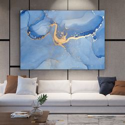 Luxury Wall Art, Blue Wall Decor, blue Marble Print, Modern Wall Art, Marble Wall Art, blue Marble Canvas, gold Marble W