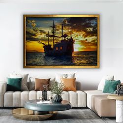 medieval ship, pirate ship art, boat canvas print, raft painting, kayak home decor, pirate ship print, sailboat wall art