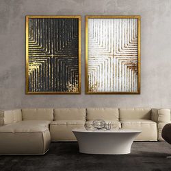 gold and white abstract canvas, framed canvas painting, 2-piece abstract set, gold abstract canvas print.jpg
