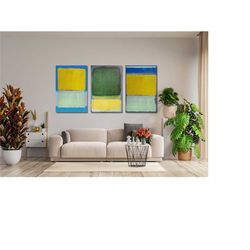 Set Of 3 Mark Rothko Green Blue Canvas