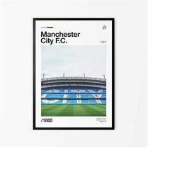 Manchester City Poster, Etihad Stadium Poster, Football Posters,