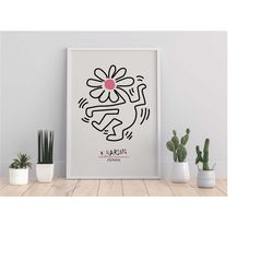 Downloadable Keith Haring Print, Dancing Pink Flower Wall