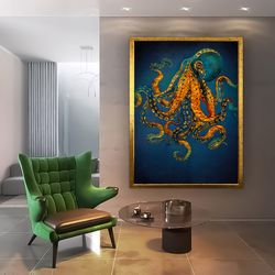 octopus wall art, abstract canvas, modern wall decor, animal wall art, sea octopus  painting, octopus canvas print, colo