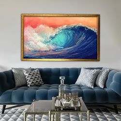 waves canvas, sea wave canvas print, wavy sea landscape painting, landscape wall decor, sea painting, seascape print