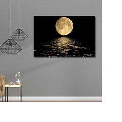 full moon canvas art, moon reflection on the