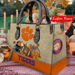 NCAA Clemson Tigers Autumn Women Leather Hand Bag
