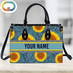 Sunflower And Leaves Purse Personalized Leather Bag
