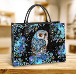 Owl Floral Leather HandBag, Gift For Owl Lovers, Leather Hand Bag, Women Leather Bag, Gift For Her